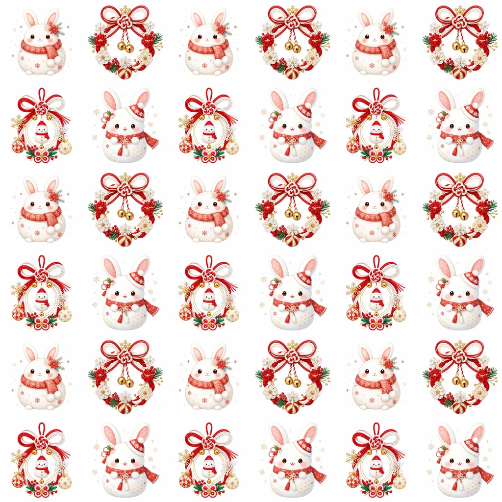 【デジタルペーパー】雪うさぎの和風クリスマス柄 / シームレスパターン
