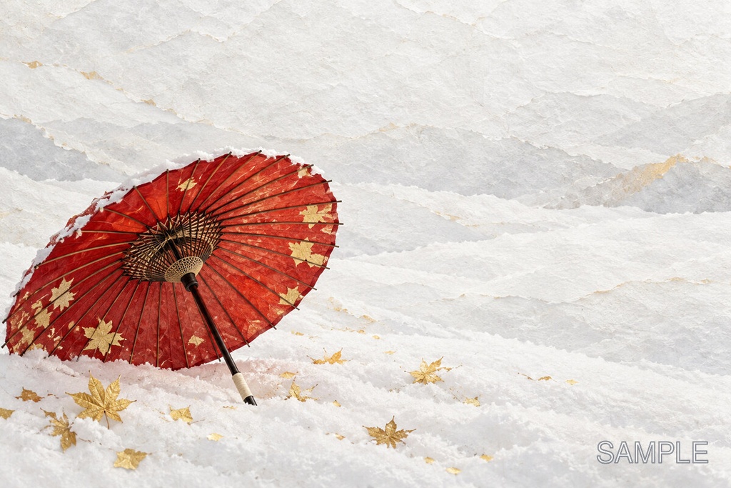和モダン冬景色 背景素材6枚セット|雪・寒椿・丹頂鶴・和傘