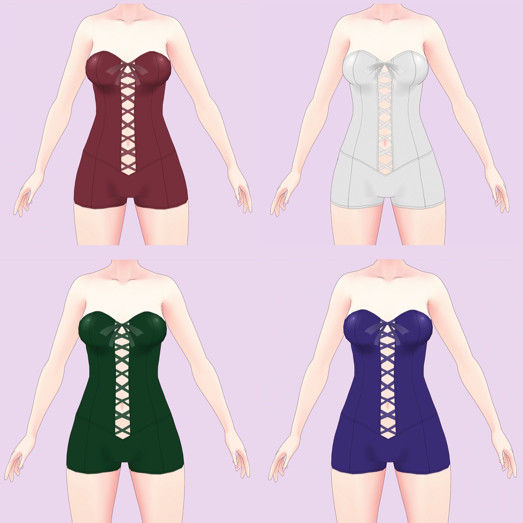 【VRoid】レースアップ ボディスーツ 5着セット