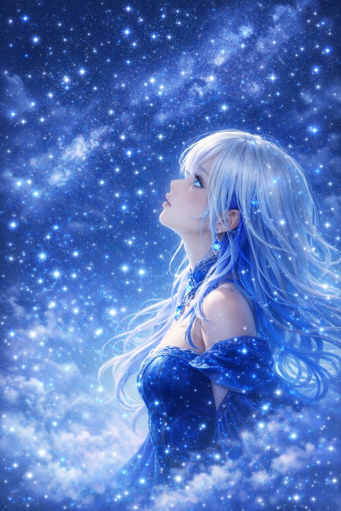 幻想的な星空の少女「ルナ・アステリア」デジタルイラスト