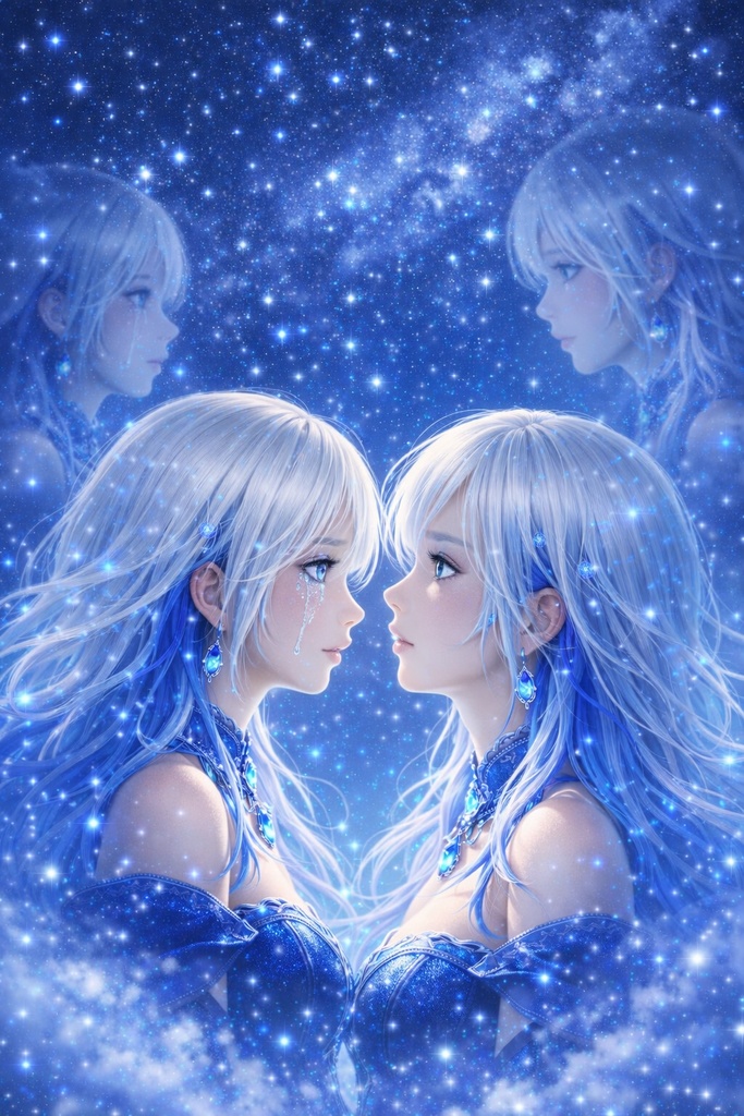 幻想的な星空の少女「ルナ・アステリア」デジタルイラスト