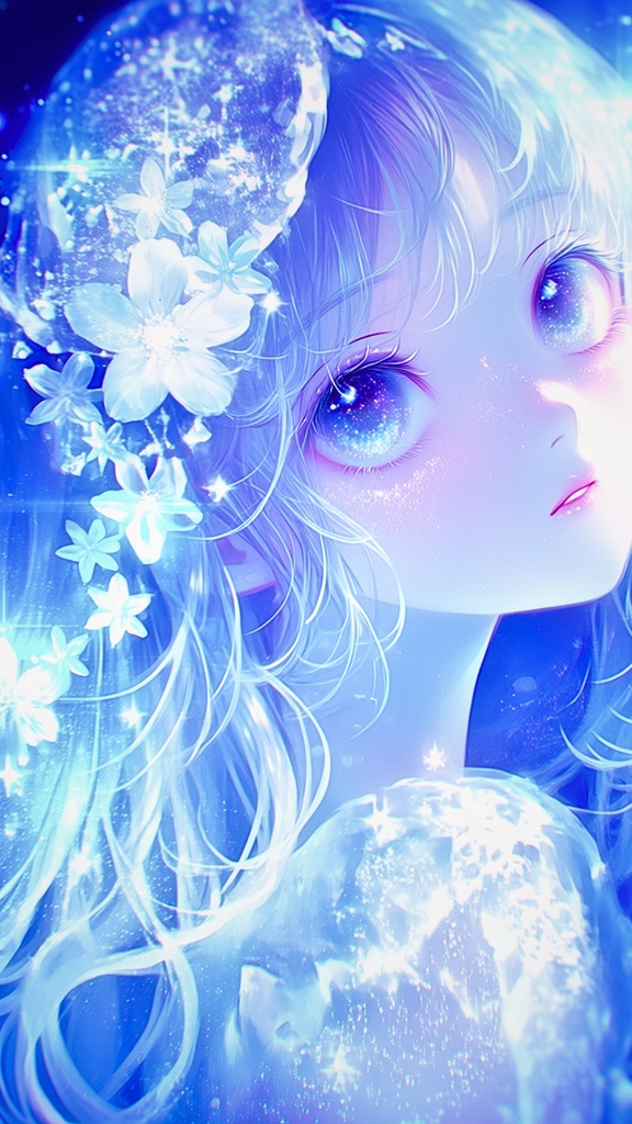 【高解像度】花と青い瞳の女の子
