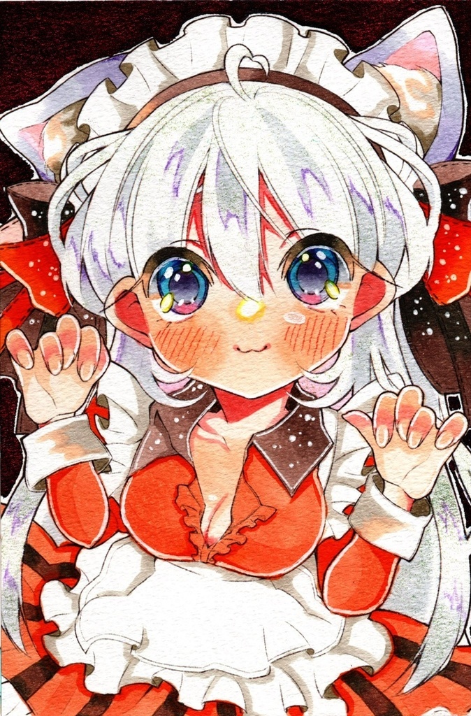 【新作・ポスカサイズ原画】ねこみみメイド