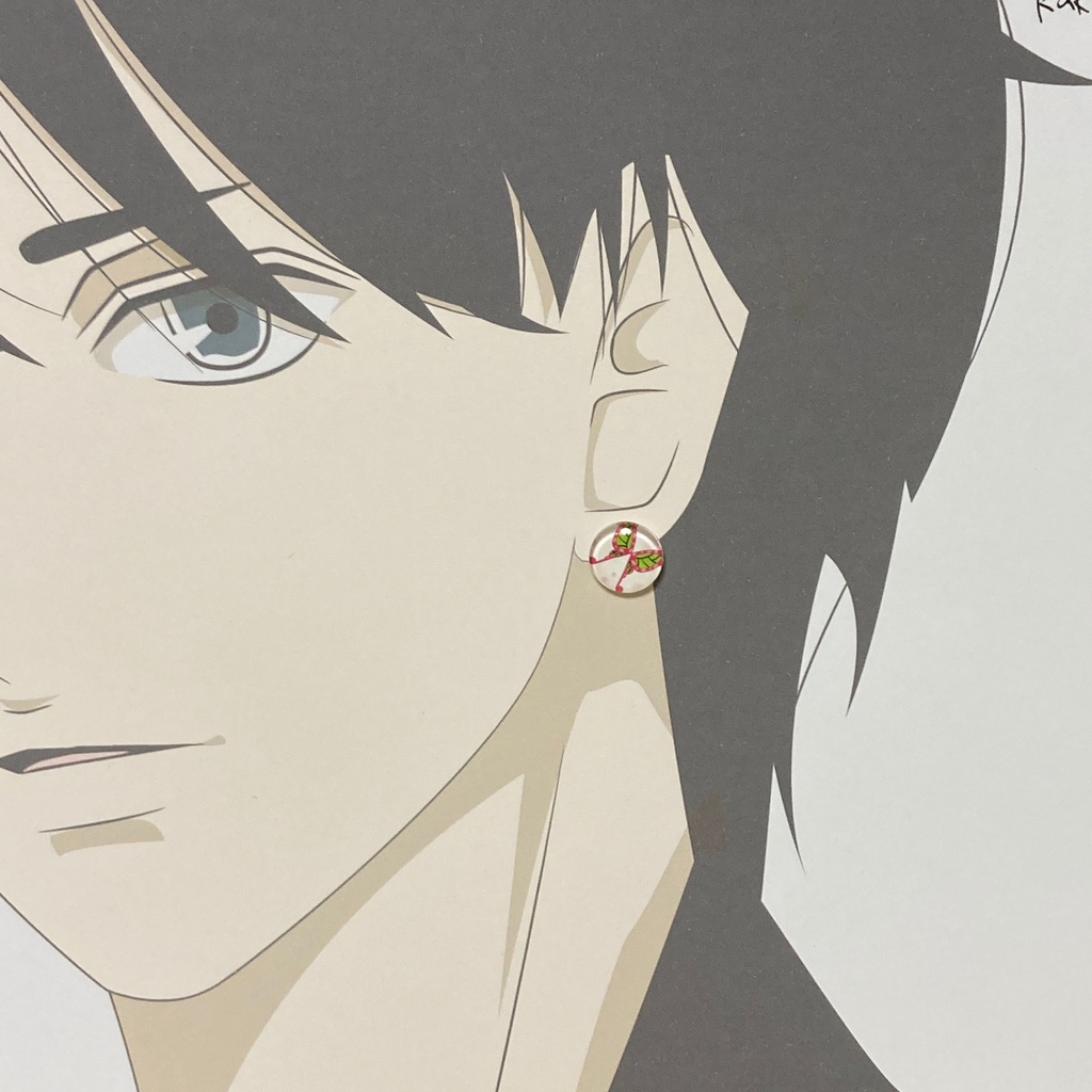 ★59鬼滅の刃★小ぶり♪ガラスカボション一粒スタッドピアス イヤリング 栗花落カナヲ つゆりかなを