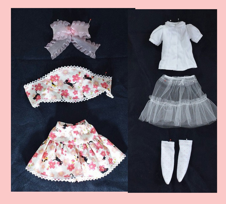 【オビツ50用】和柄ロリータ黒猫OB5001