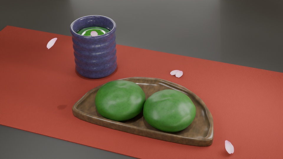 草餅とお茶(Blender 4.0)