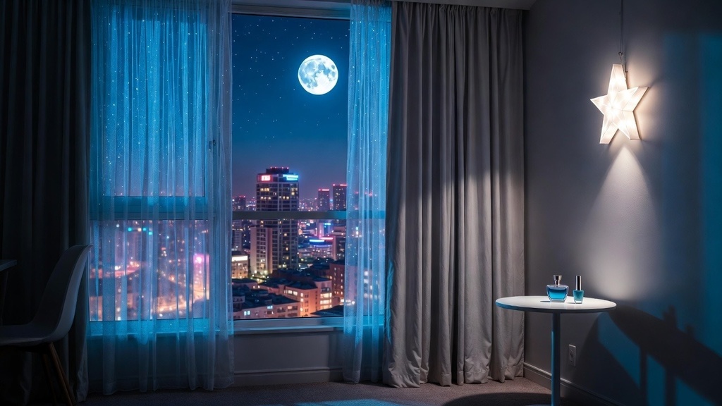 満月と夜景が見える部屋⭐︎配信用背景素材⭐︎