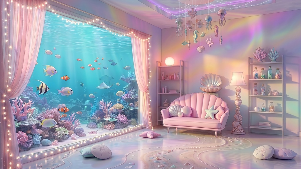 魚が泳ぐパステルな海中の配信部屋⭐︎配信用背景素材🪼