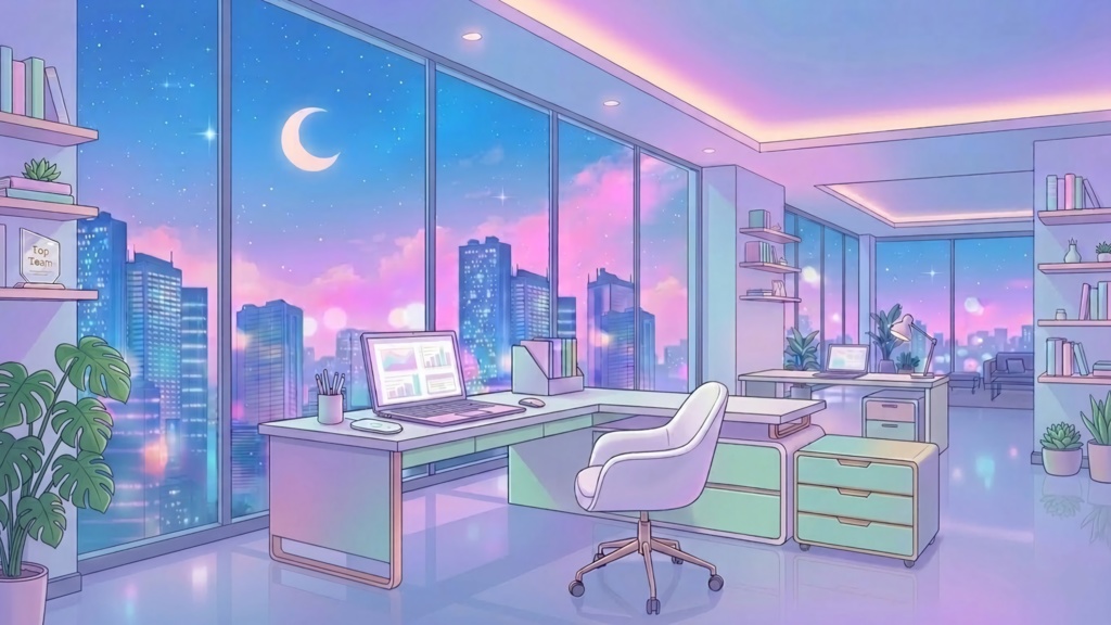 高層ビルの中のオフィス☆配信用背景素材🏙️