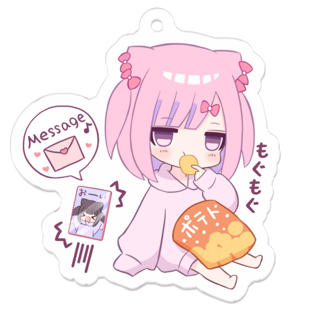 ポテチもぐもぐ本音猫【メンヘラっ子】キーホルダー（コーティング）