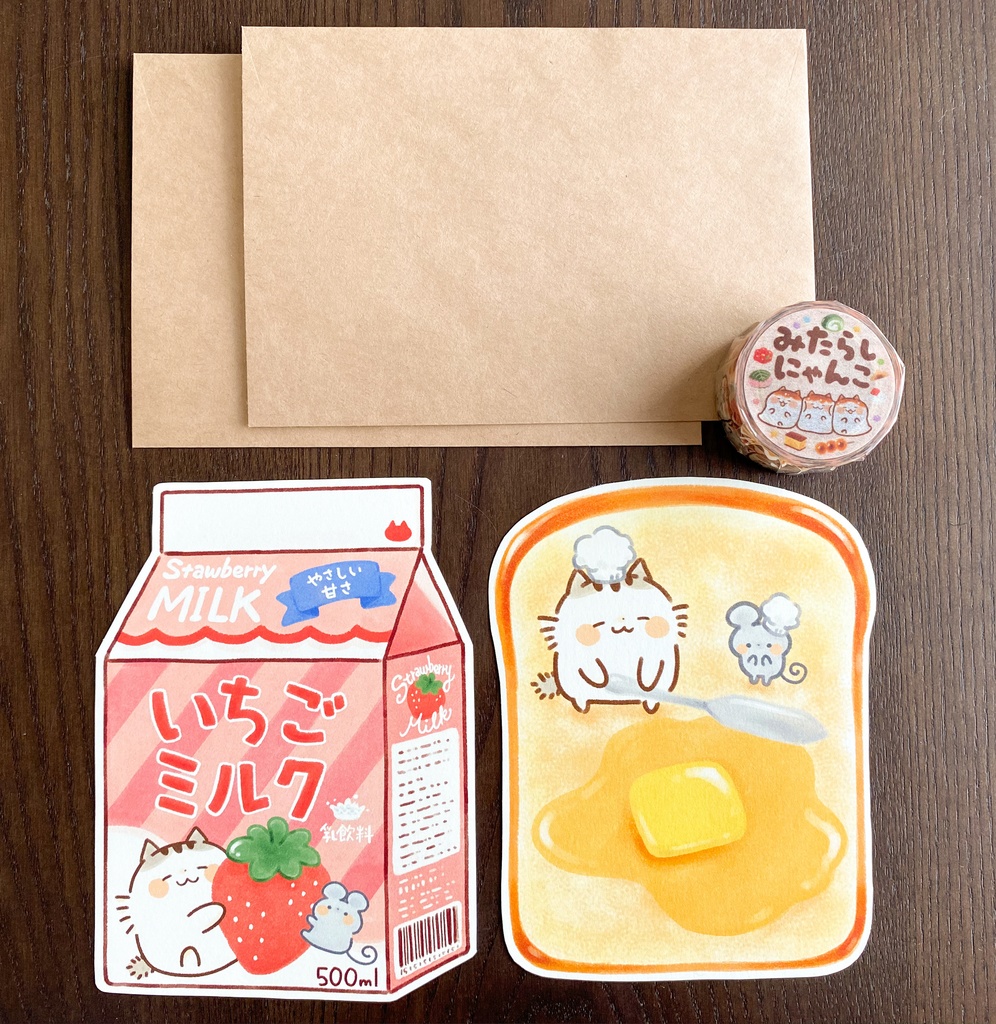 メッセージカード&マスキングテープセットA『野性を忘れた猫とバタートースト』