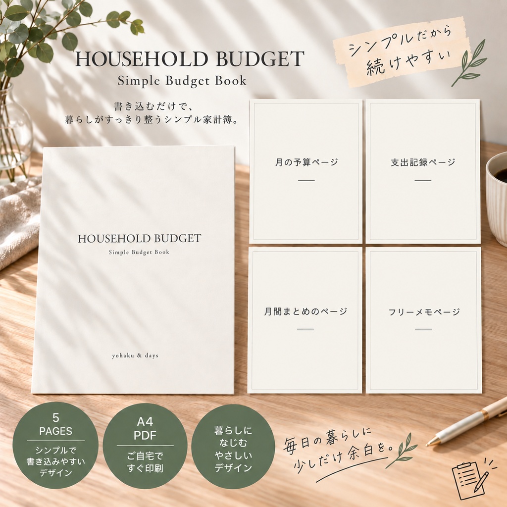 シンプル家計簿｜5ページPDF