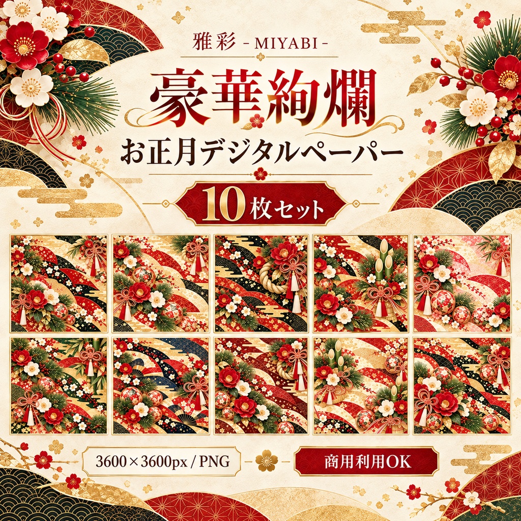 雅彩 - MIYABI - 豪華絢爛 お正月デジタルペーパー10枚セット
