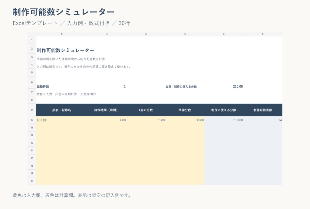 制作可能数シミュレーター｜Excelテンプレート・入力例付き
