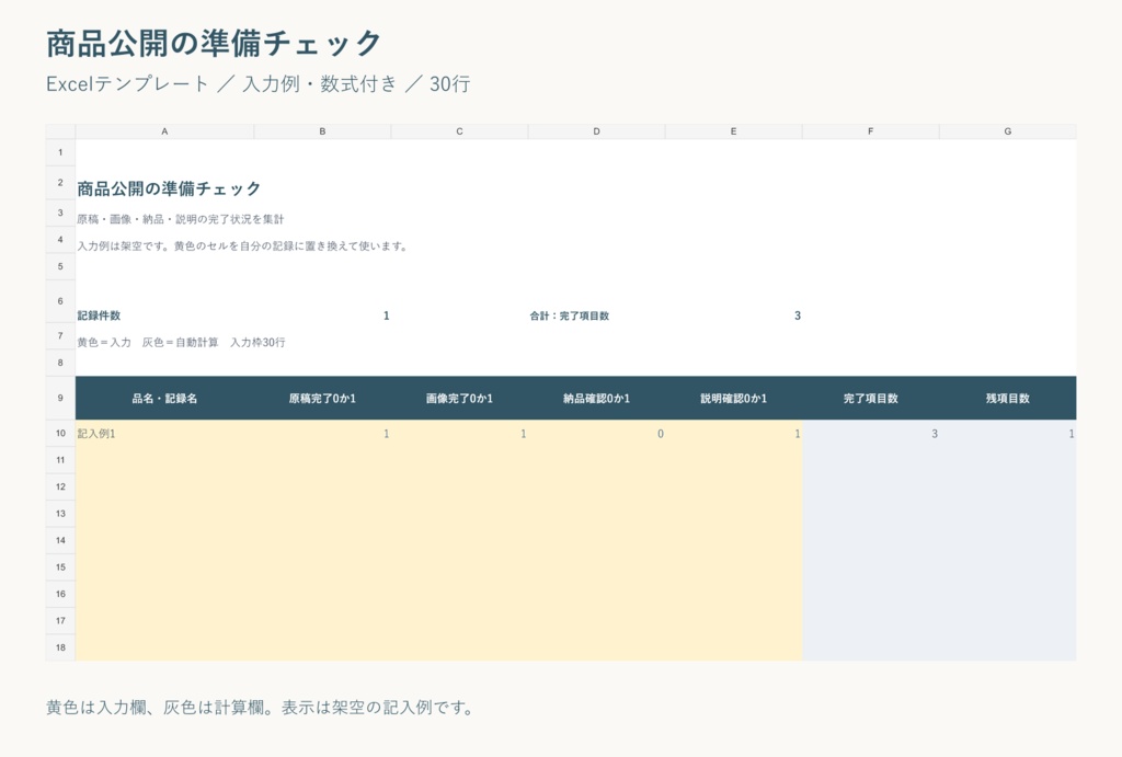 商品公開の準備チェック｜Excelテンプレート・入力例付き