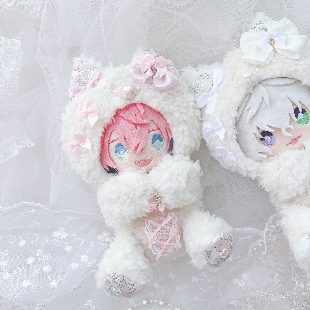 【Cherry ribbon】〜15㎝ おすわり着ぐるみ ピンク