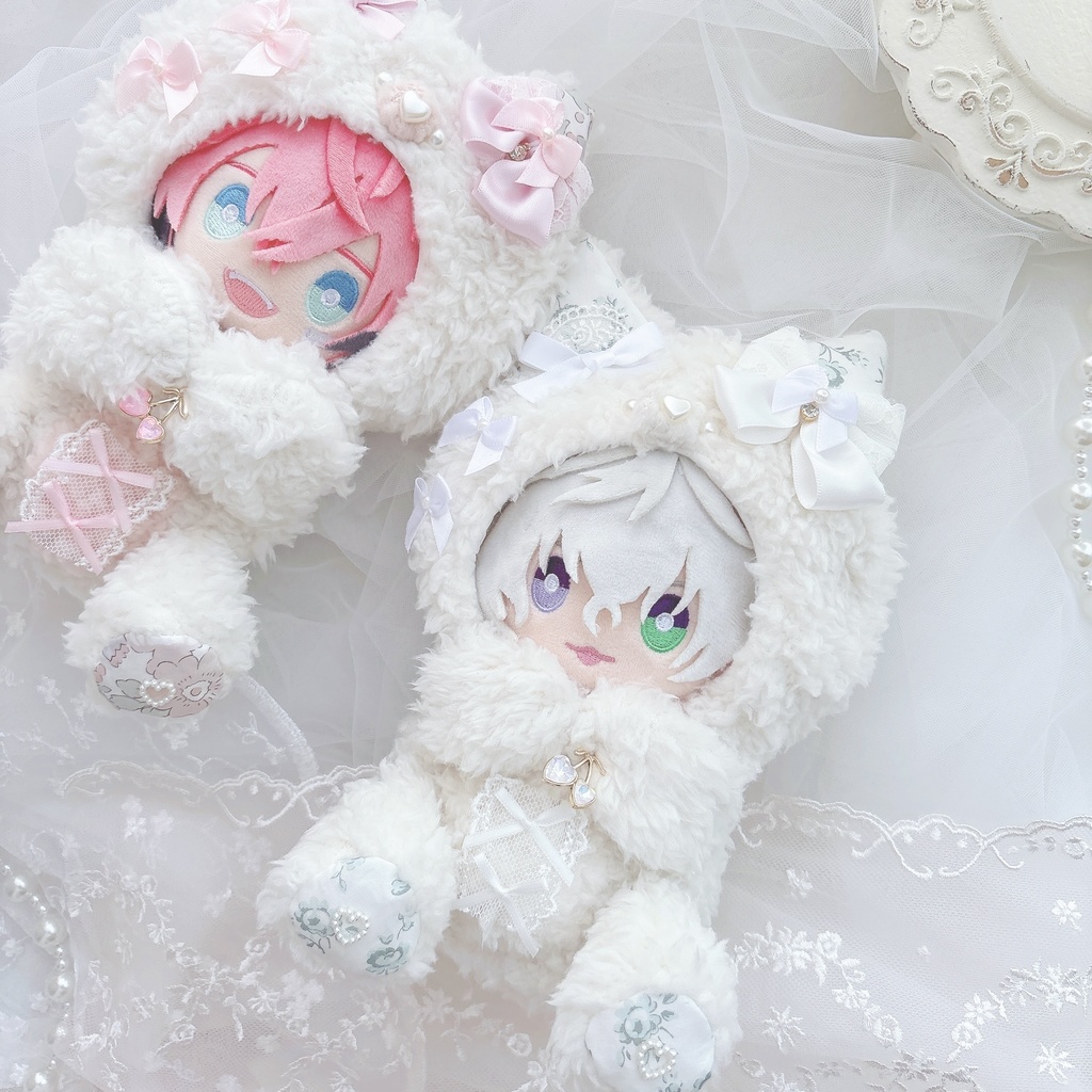 【Cherry ribbon】〜15㎝ おすわり着ぐるみ ピンク