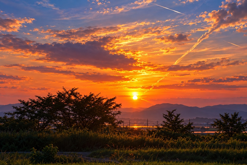 Golden Sunset in the Japanese Countryside 日本の田舎に沈む黄金の夕日
