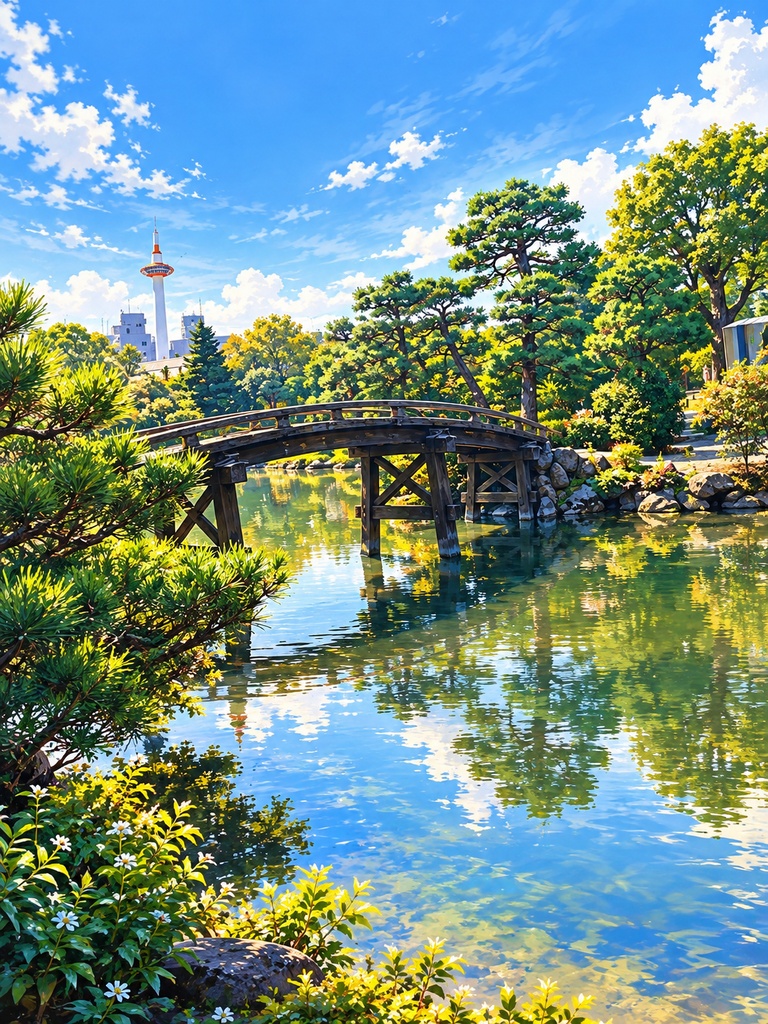 Japanese Garden  日本庭園、池、橋、自然