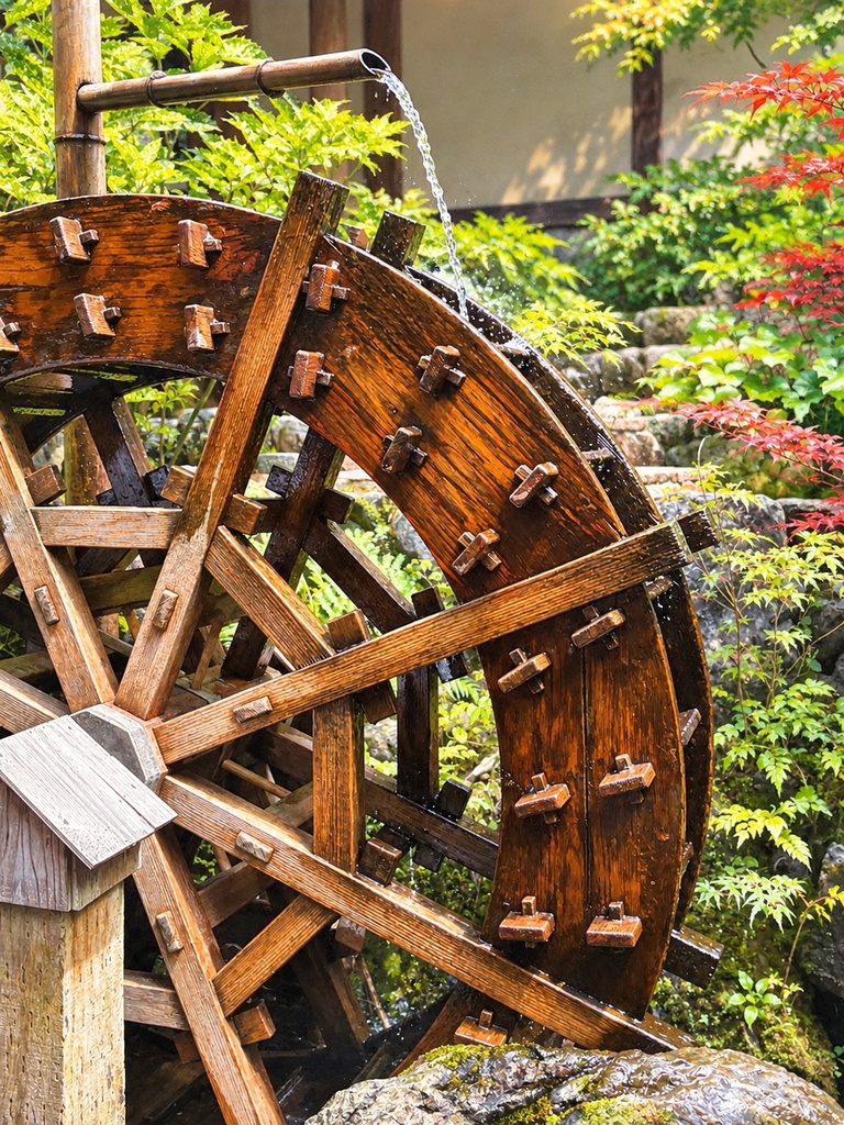 木製水車と流れる水｜A Wooden Waterwheel