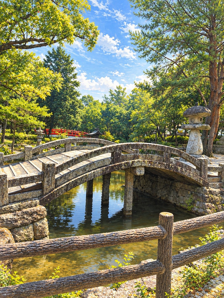 水辺に架かる石橋｜A Stone Bridge in a Japanese Garden