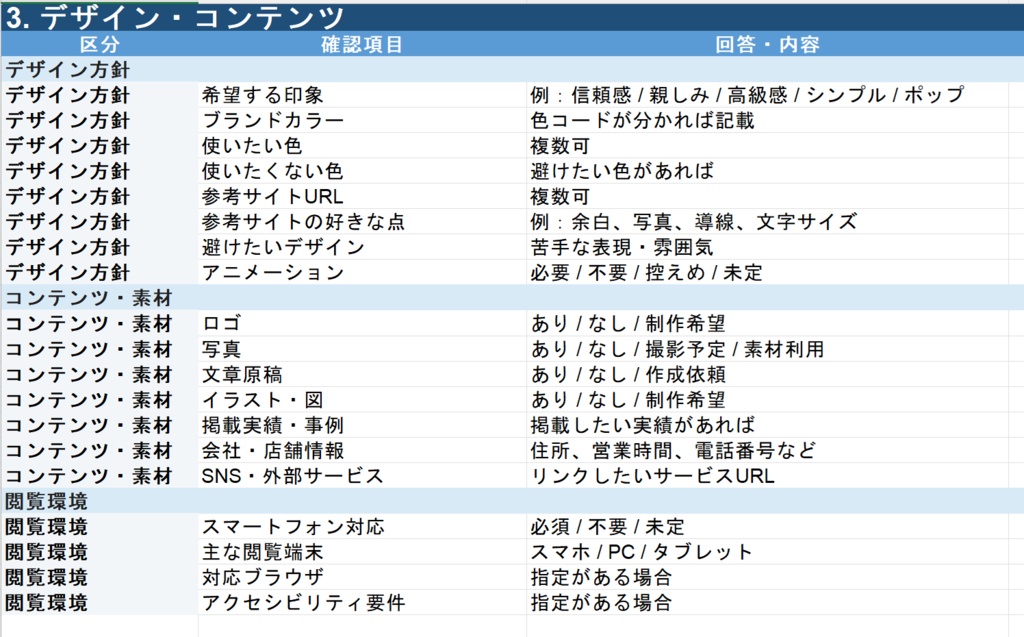 Web制作ヒアリングシート・要件整理テンプレート【Excel・PDF】