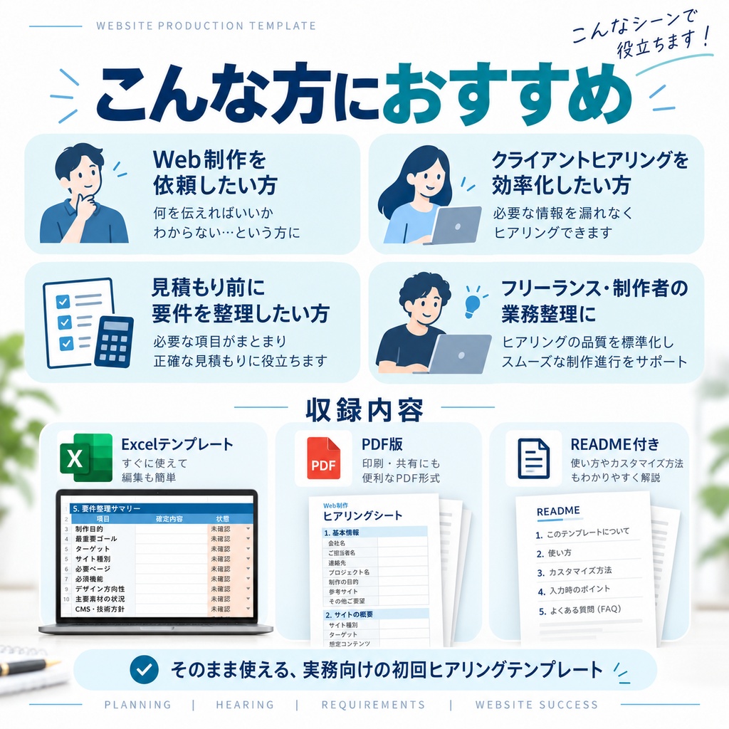 Web制作ヒアリングシート・要件整理テンプレート【Excel・PDF】