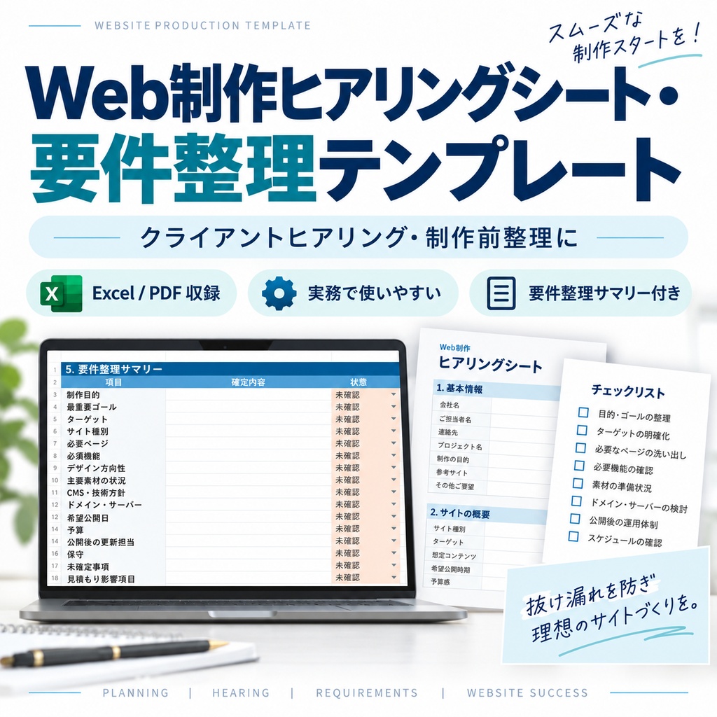 Web制作ヒアリングシート・要件整理テンプレート【Excel・PDF】