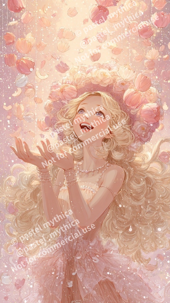 【個人利用限定】花びらの祝福少女イラスト-AIファンタジーイラスト