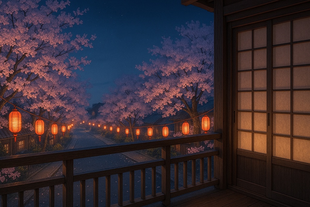 【和×春夜】配信用背景+透過小物+桜APNG/WEBM|春灯の縁側(商用可)