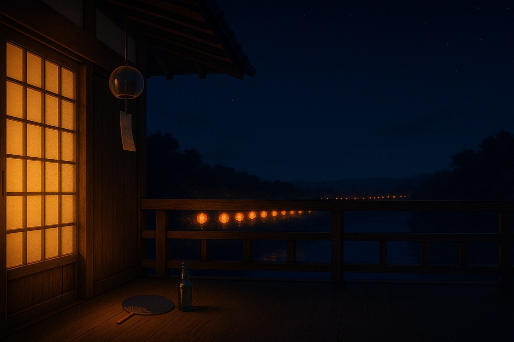 【和×夏夜】配信用背景+透過小物+蛍APNG/WEBM|夏風の縁側(商用可)