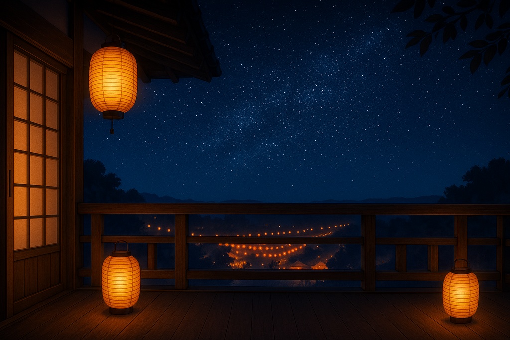 【和×夏夜】配信用背景+透過小物+蛍APNG/WEBM|夏風の縁側(商用可)