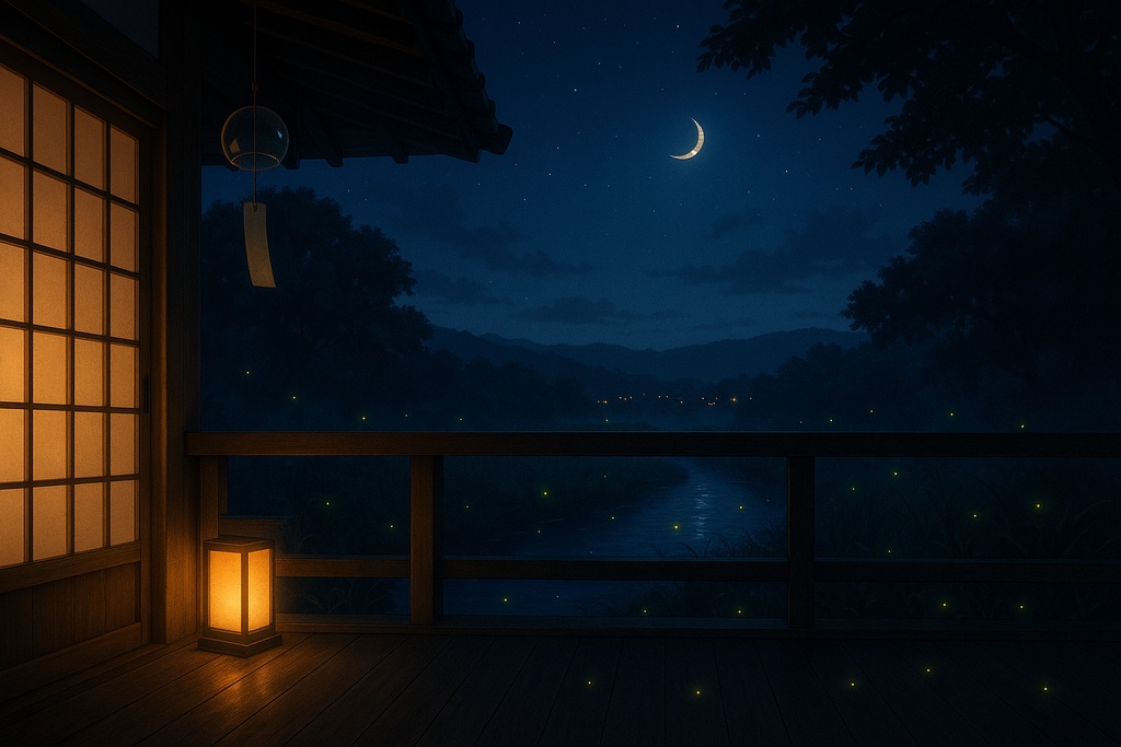 【和×夏夜】配信用背景+透過小物+蛍APNG/WEBM|夏風の縁側(商用可)
