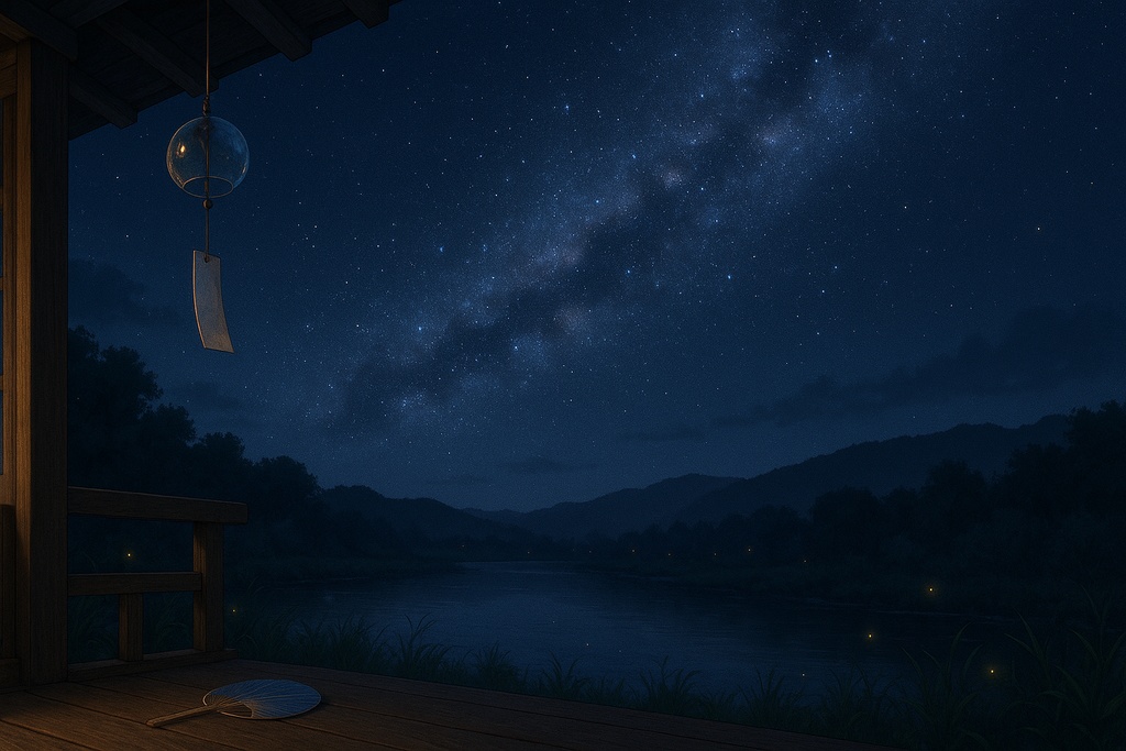 【和×夏夜】配信用背景+透過小物+蛍APNG/WEBM|夏風の縁側(商用可)