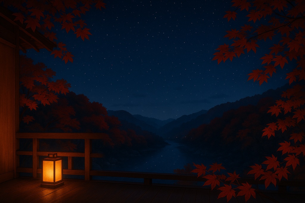 【和×秋夜】配信用背景+透過小物+秋雨APNG/WEBM|秋灯の縁側(商用可)