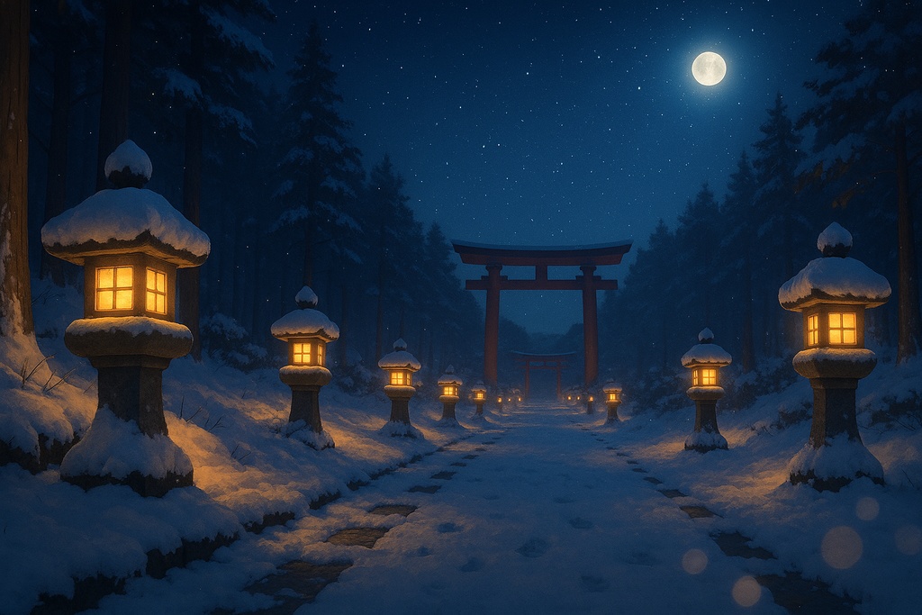 【和×冬夜】配信用背景+透過小物+降雪APNG/WEBM|冬灯の縁側(商用可)