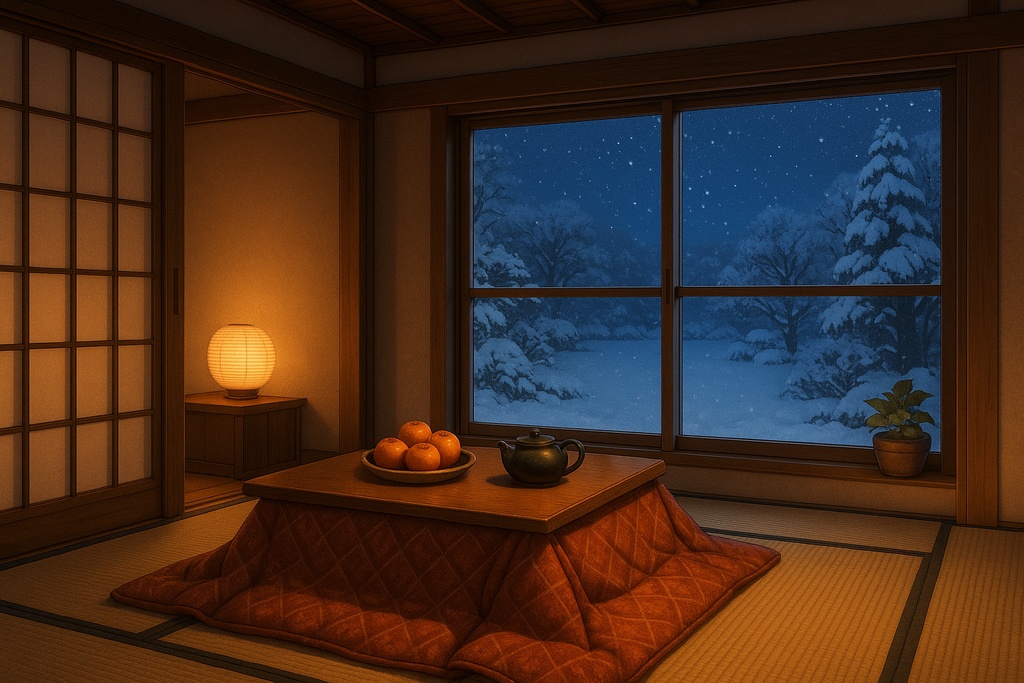 【和×冬夜】配信用背景+透過小物+降雪APNG/WEBM|冬灯の縁側(商用可)