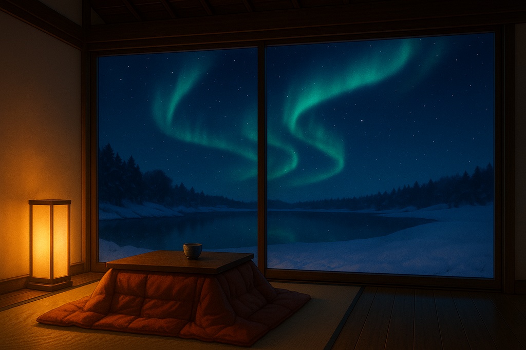 【和×冬夜】配信用背景+透過小物+降雪APNG/WEBM|冬灯の縁側(商用可)