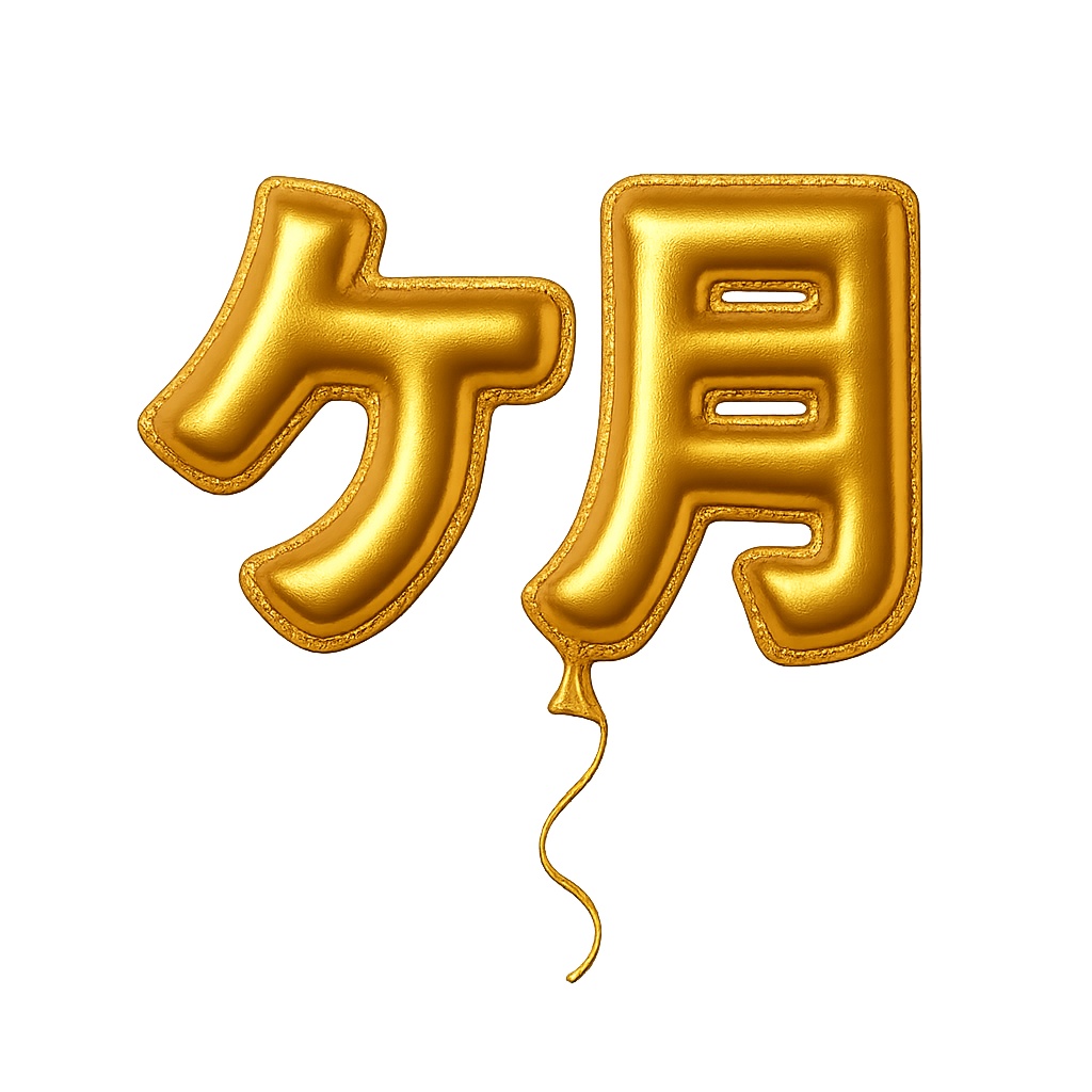 【無料】配信用ゴールド・バルーン文字|数字0–9+th/ヶ月/年/記念/時間/耐久 透過PNG