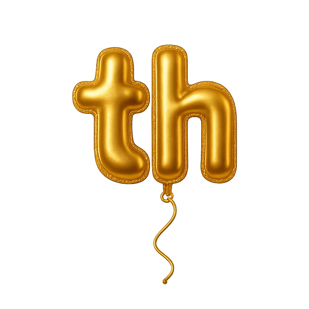 【無料】配信用ゴールド・バルーン文字|数字0–9+th/ヶ月/年/記念/時間/耐久 透過PNG