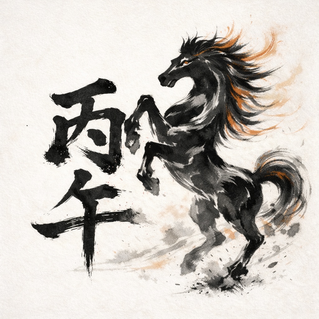 【無料素材】丙午墨絵デザイン〜ご利益素材〜