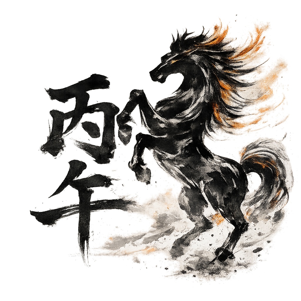 【無料素材】丙午墨絵デザイン〜ご利益素材〜