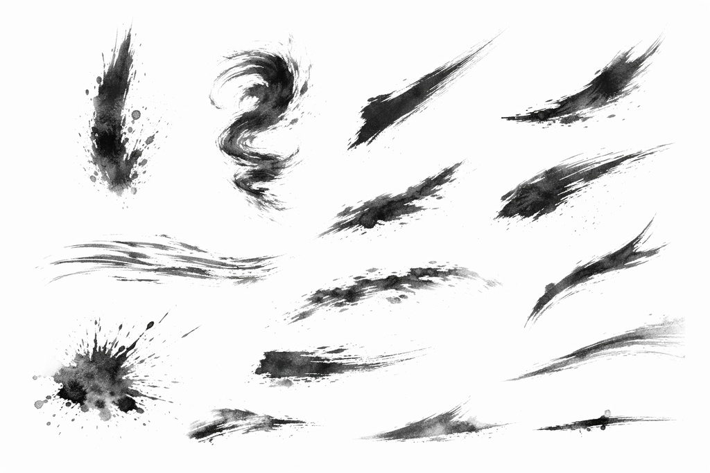 【墨絵筆ストローク】商用OK|墨筆ストローク素材集(Sumi Ink Brush Strokes Pack)