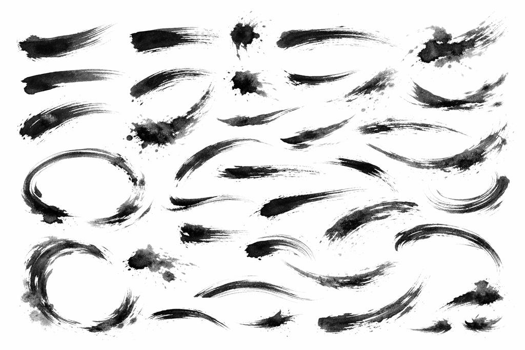 【墨絵筆ストローク】商用OK|墨筆ストローク素材集(Sumi Ink Brush Strokes Pack)