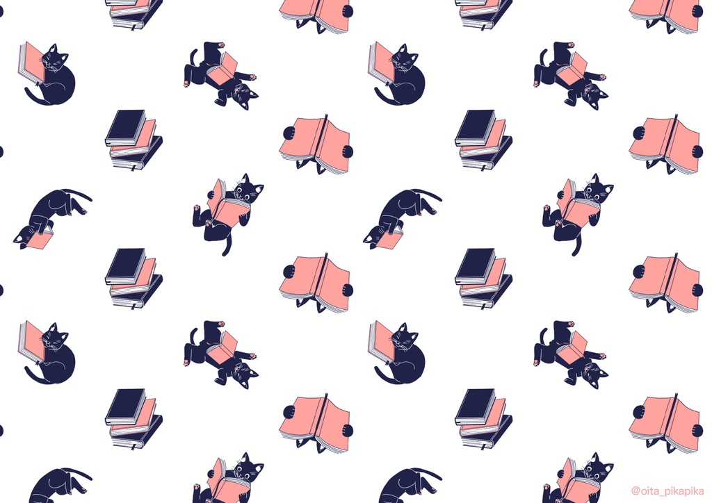 本と猫のブックカバー(データ販売)