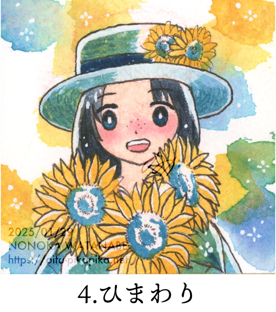 夏の花と和服のミニ色紙原画【名古屋コミティア66新作】
