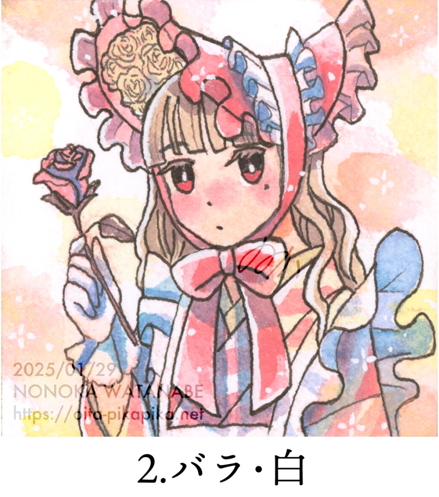 夏の花と和服のミニ色紙原画【名古屋コミティア66新作】