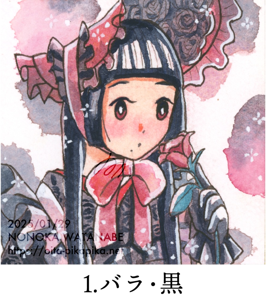 夏の花と和服のミニ色紙原画【名古屋コミティア66新作】