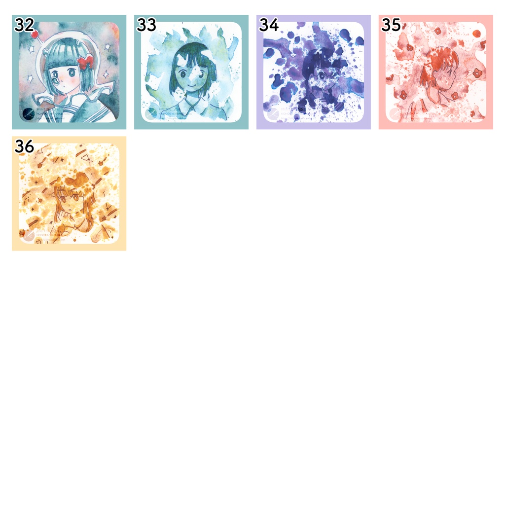 ミニサイズドローイング 36種【透明水彩アナログ原画】
