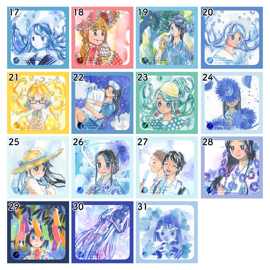 ミニサイズドローイング 36種【透明水彩アナログ原画】